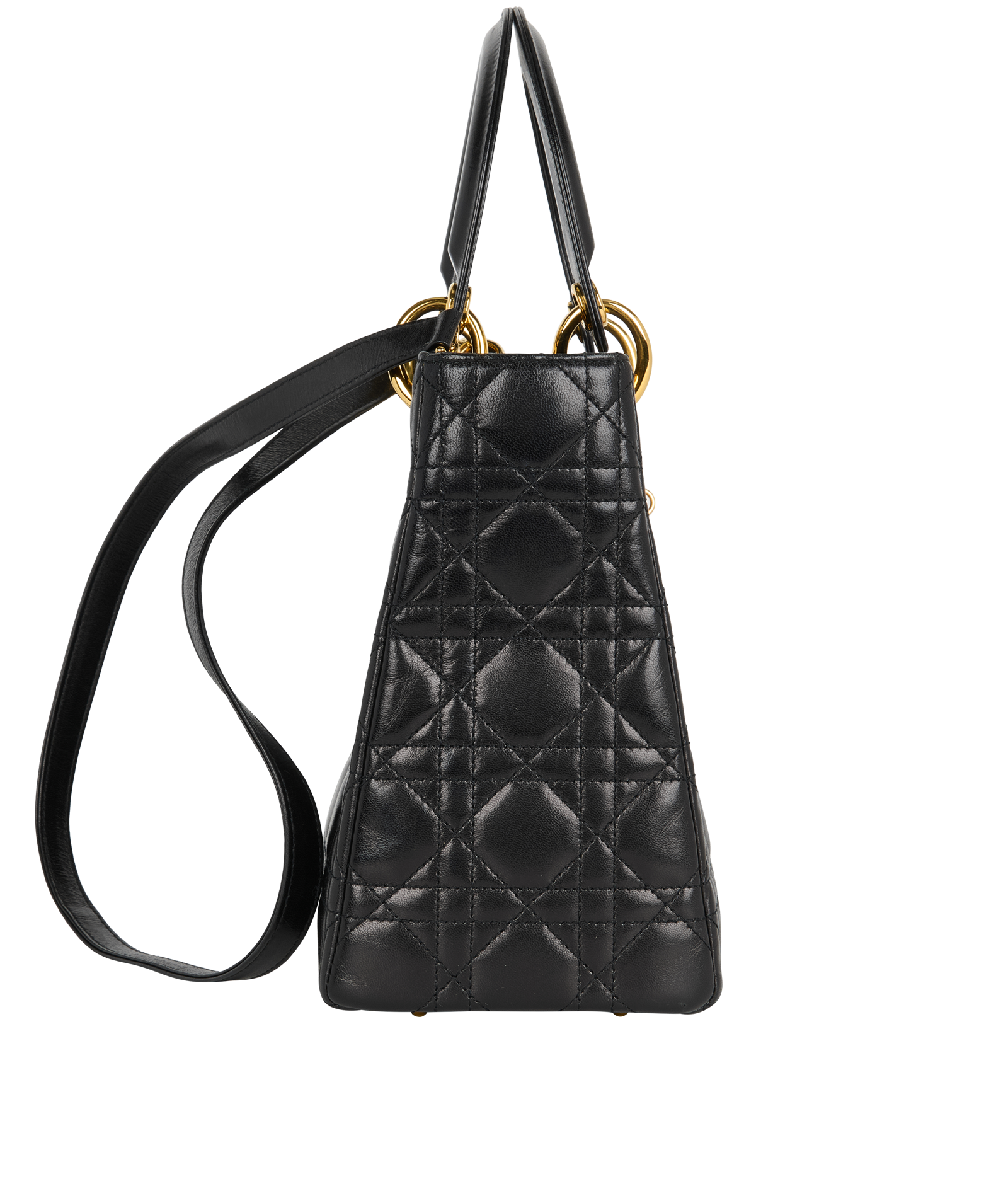 Medium Lady Dior, &pound;1,600, Handbags, Black, Lambskin Leather, Side view